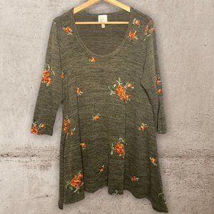 Anthropologie Fig and Flower Embroidered Long Sleeve Floral Dress Plus Size 1X